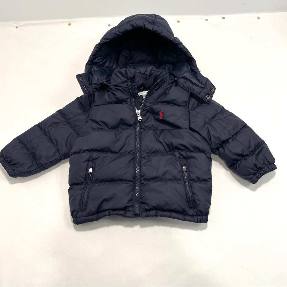 Polo Ralph Lauren Puffer Navy Hooded Jacket with Red Logo down filled